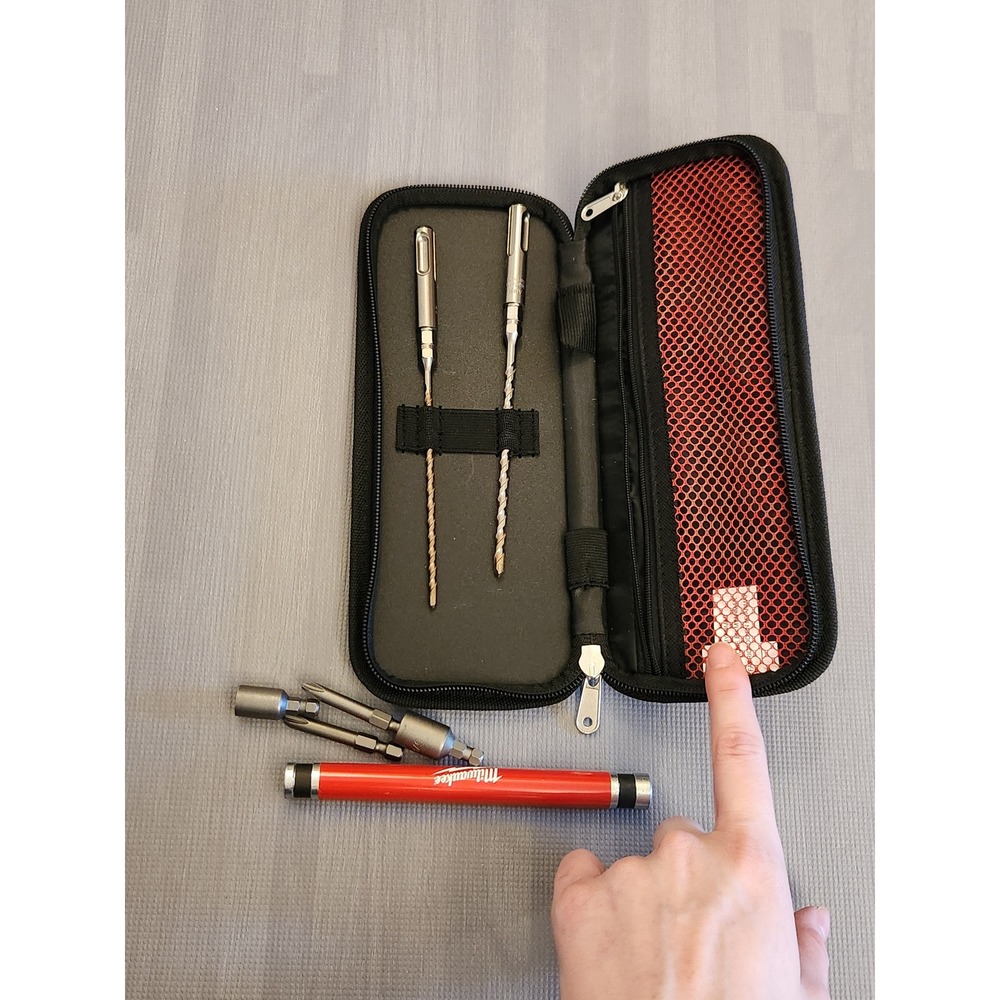 Milwaukee Tool Bit Organizer Case Red Black Soft Shell with Assorted Drill Bits